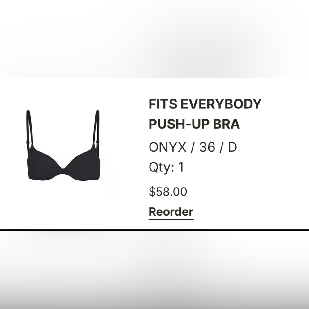 Skims Fits Everybody Push Up Bra 36D Black Color
